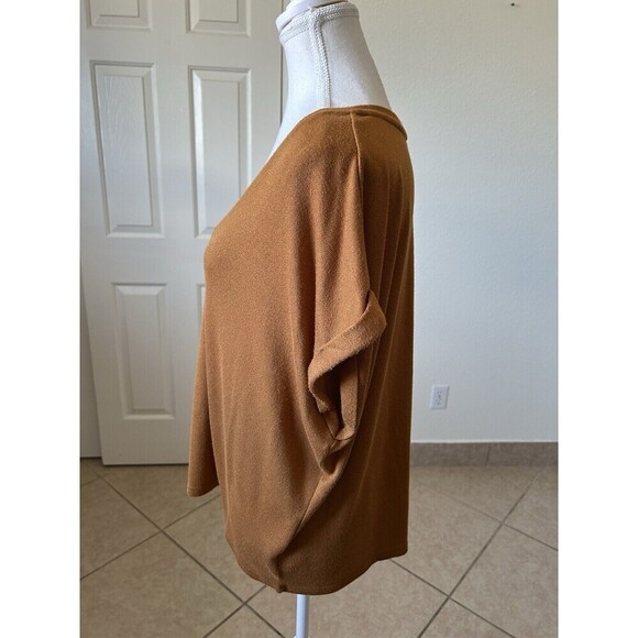 Mod Ref Women's Rust Rolled Cuff Short Sleeve V-Neck Lightweight Top Medium - Picture 5 of 13